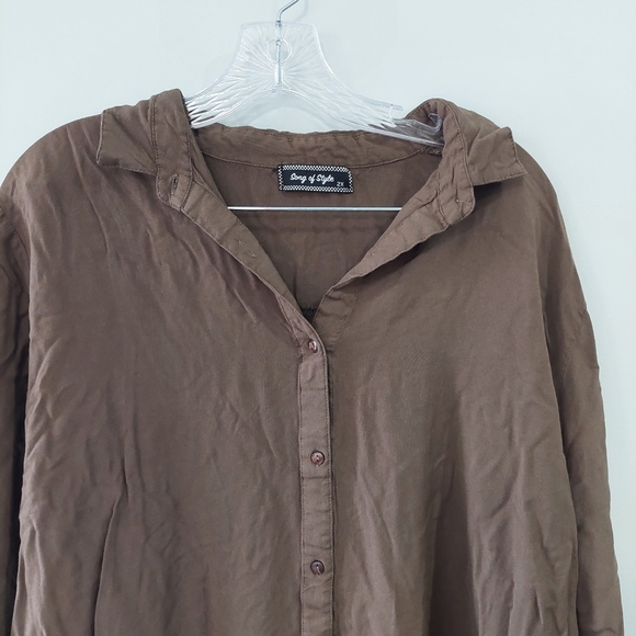 Song of Style Tunic Shirt size 2X Brown with floral embroidered design roll tab - Picture 10 of 10